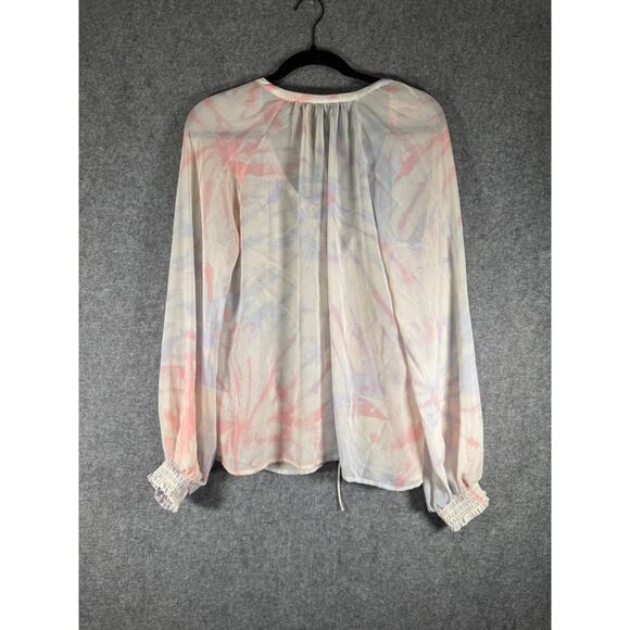 Modcloth Blouse Women Large Semi Sheer Long Sleeve Smocked Peasant‎ Boho Relax - Picture 6 of 7